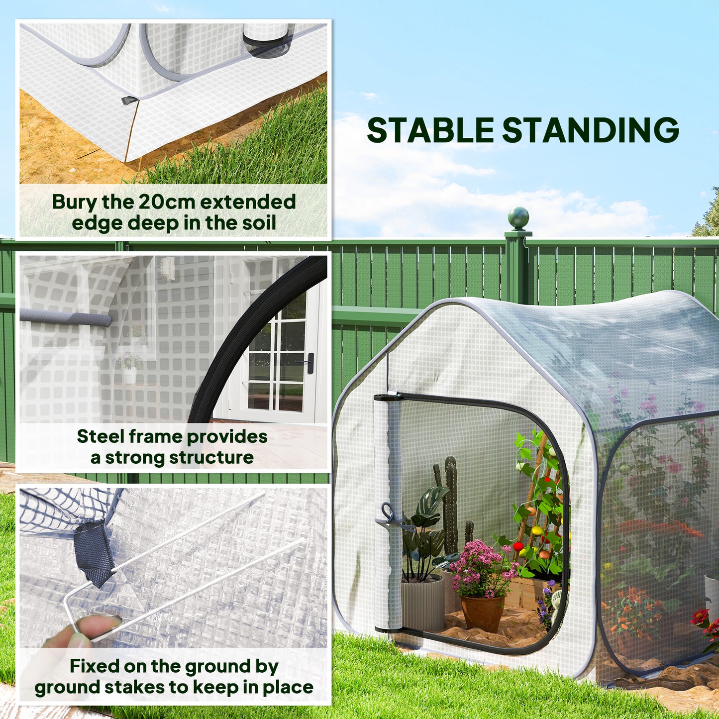 Mini Pop Up Greenhouse w/ Reinforced PE Cover, Zipper Door, White