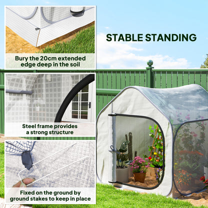 Mini Pop Up Greenhouse w/ Reinforced PE Cover, Zipper Door, White