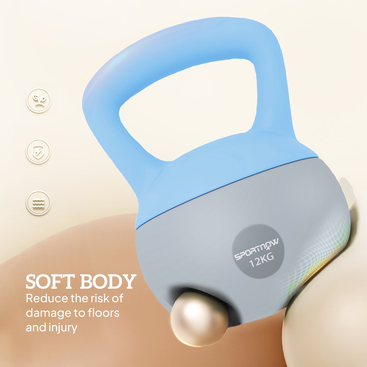 12KG Kettlebell w/ Soft Body, Non-Slip Handle, Light Blue and Grey