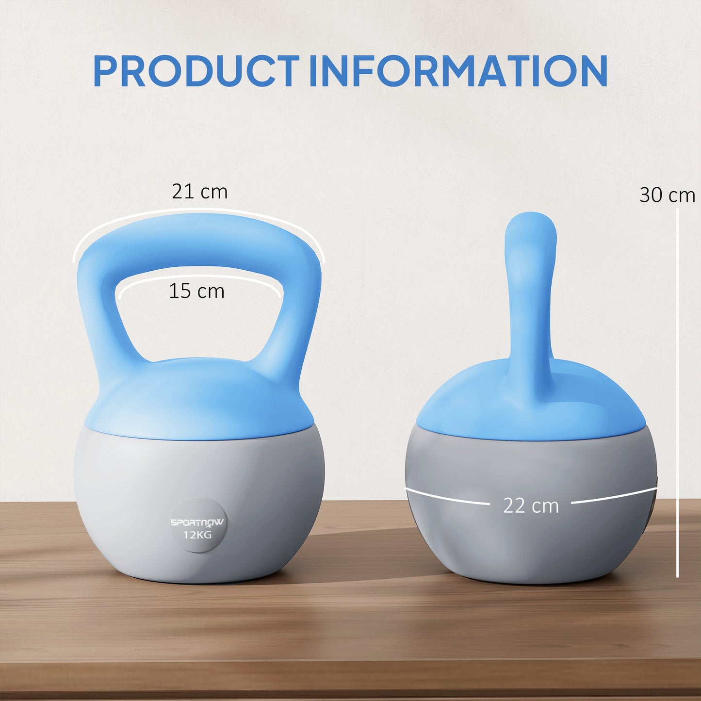 12KG Kettlebell w/ Soft Body, Non-Slip Handle, Light Blue and Grey