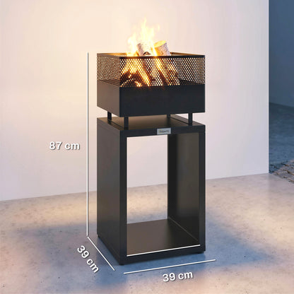 Outdoor Fire Pit with Wood Storage 87 cm Black