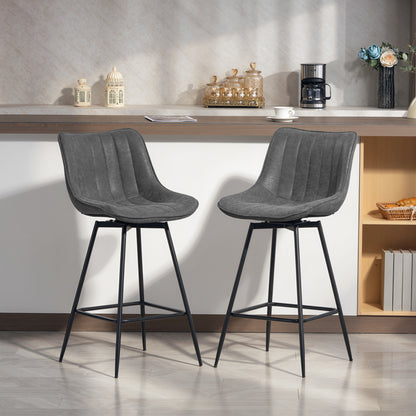 Swivel Bar Stools Set of 2, PU Leather Upholstered Bar Chairs, Grey