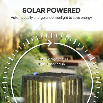 Solar Rattan Floor Lamp Auto On/Off Garden Lantern, Dark Grey
