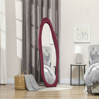 Irregular Full Length Mirror with Velvet Frame 160 x 50cm Wine Red