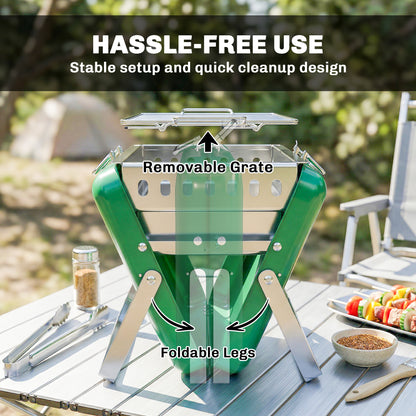 Charcoal BBQ Grill Portable with Tilting Grate Dark Green