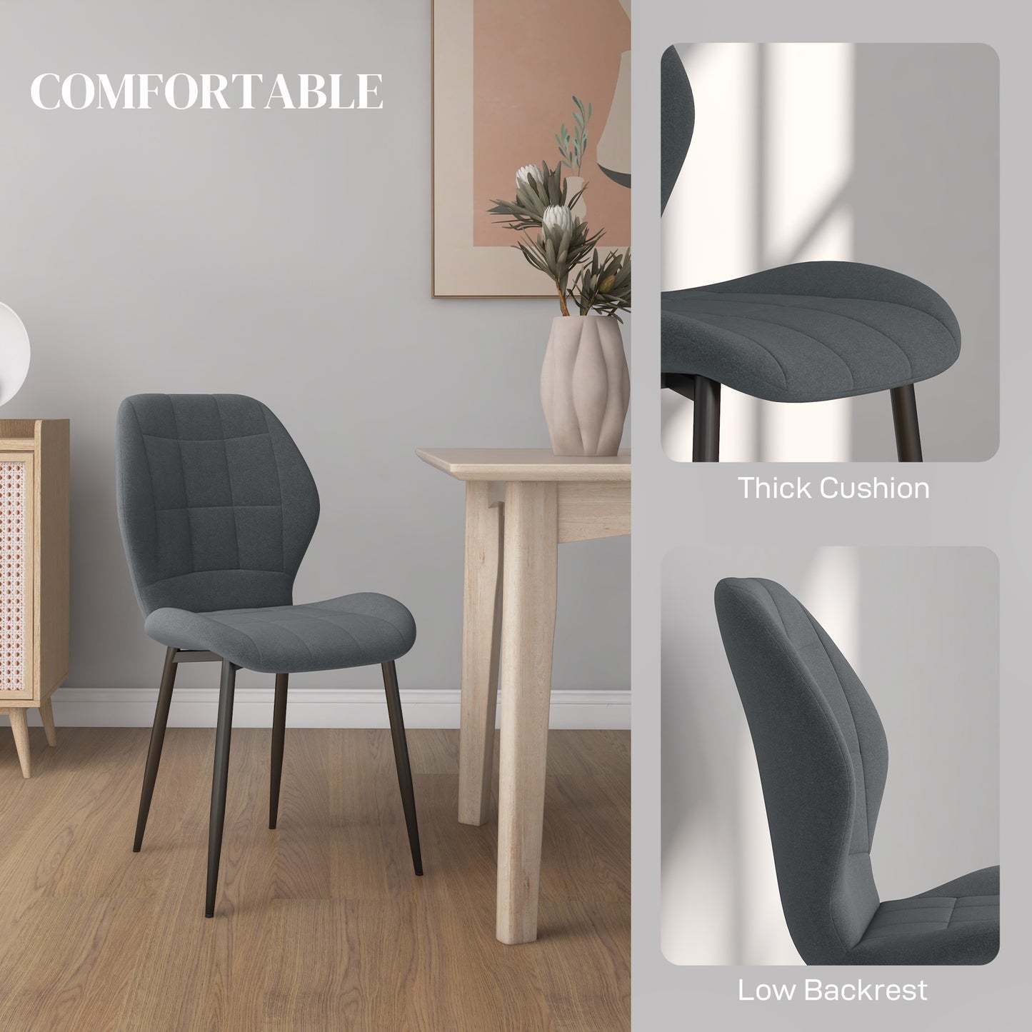 Modern Style Kitchen Chairs Set of 4 with Flannel Upholstered, Dark Grey