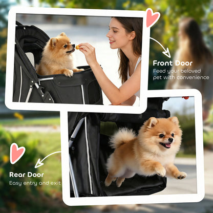 Pet Stroller Pushchair Carrier for Cat Puppy with 3 Wheels Black