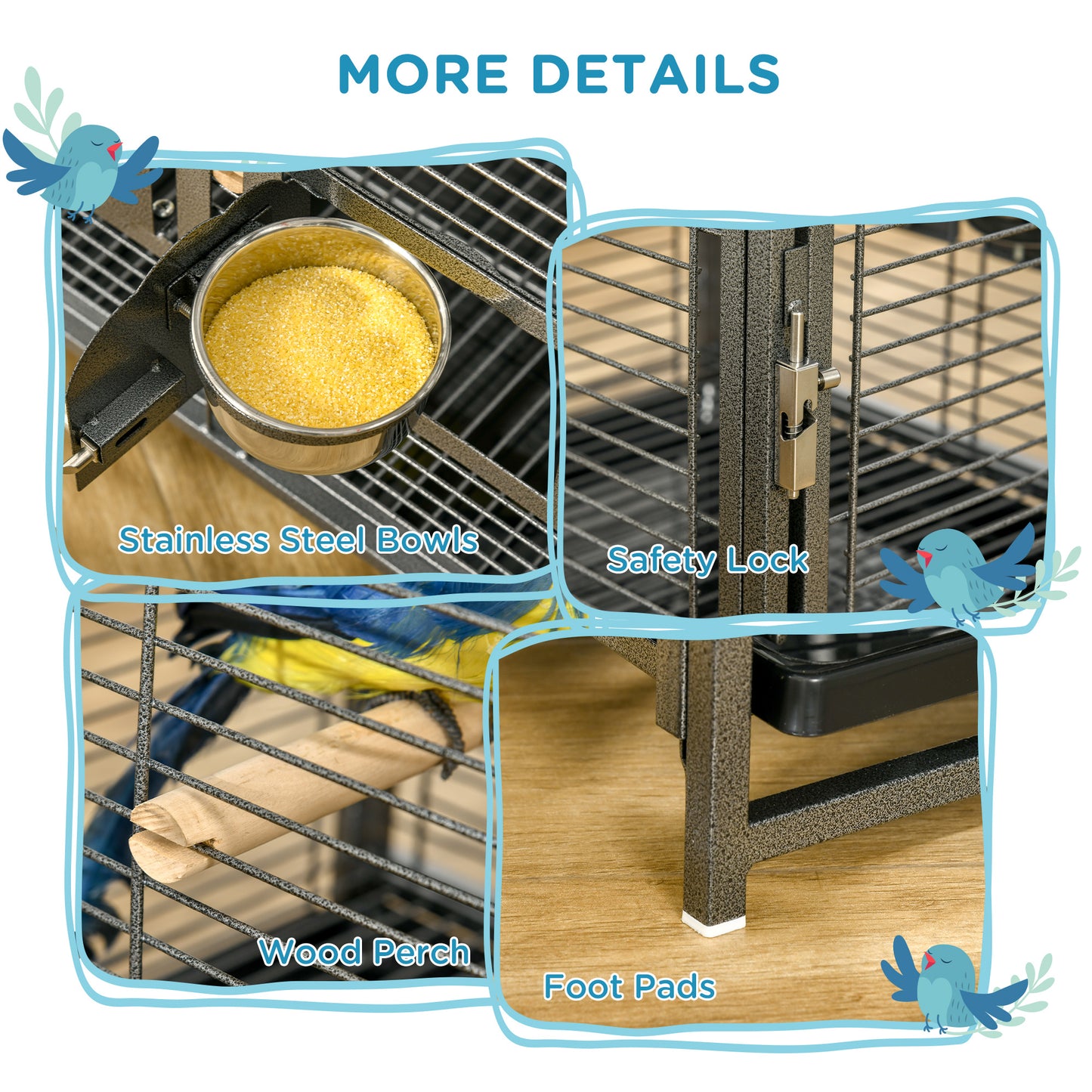 Parrot Cage, Travel Carry Pet Bird Cage Cockatiel w/ Metal Handle