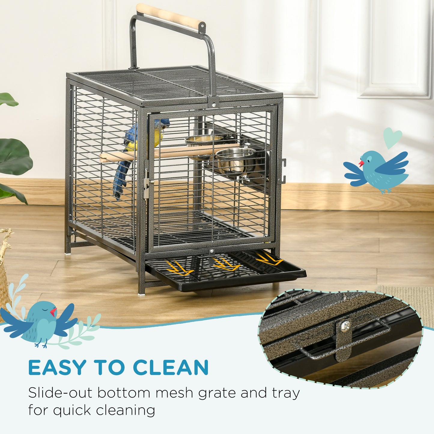 Parrot Cage, Travel Carry Pet Bird Cage Cockatiel w/ Metal Handle