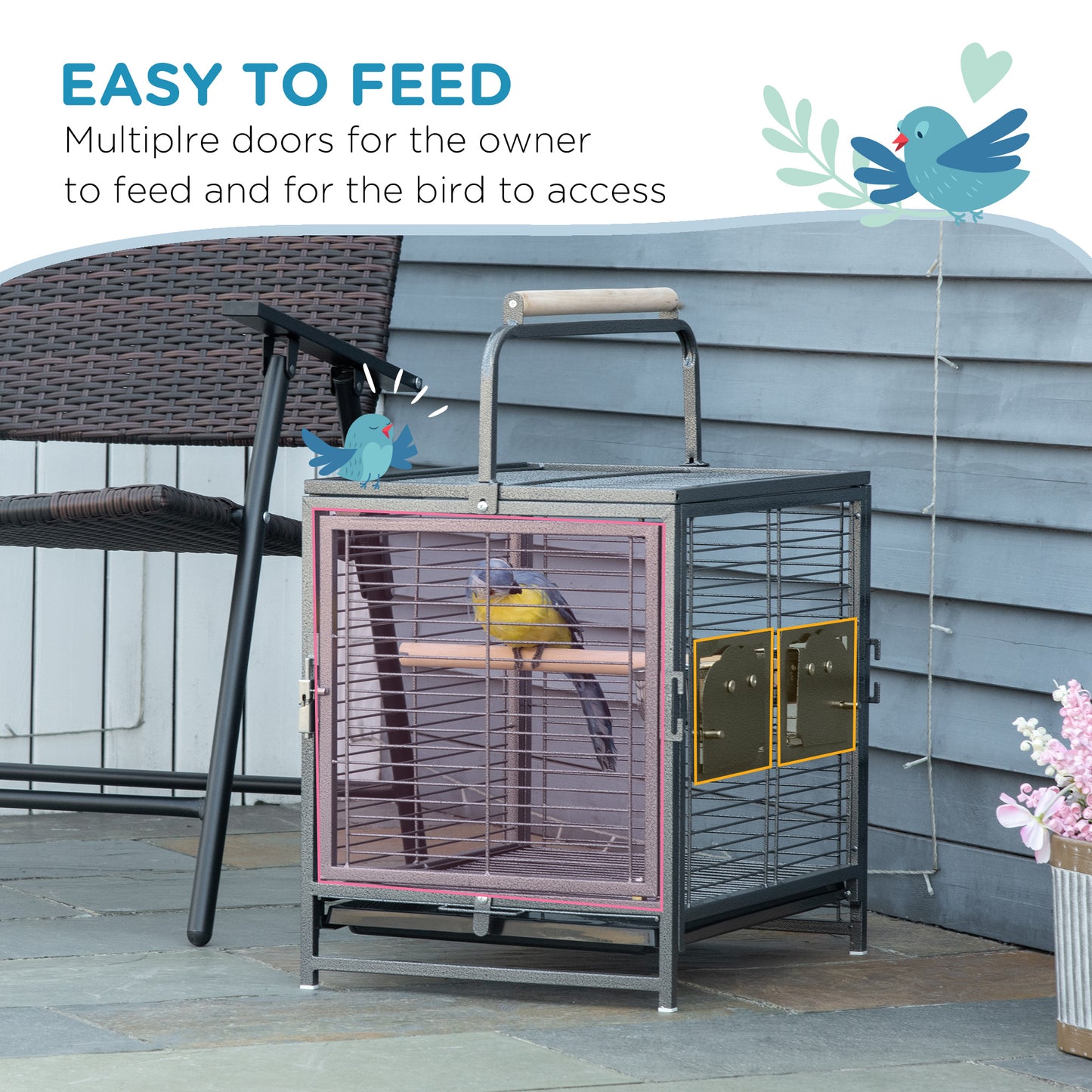Parrot Cage, Travel Carry Pet Bird Cage Cockatiel w/ Metal Handle
