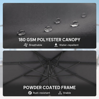 2.7 m Garden Parasol Umbrella with Cross Base, Sandbag, Black