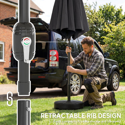 2.7 m Garden Parasol Umbrella with Cross Base, Sandbag, Black