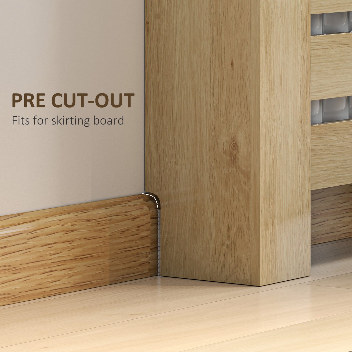 Radiator Cover with Drawer, Horizontal Slat, 111cm, Oak