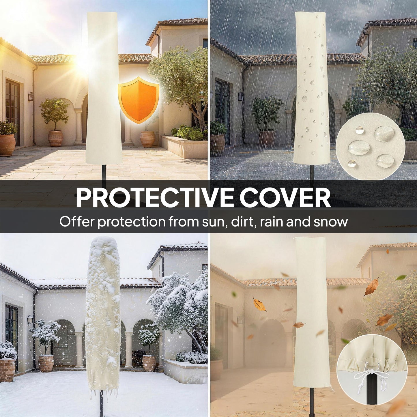 3 x 3 m Garden Cantilever Parasol w/ Light, Cover, Wind Protection