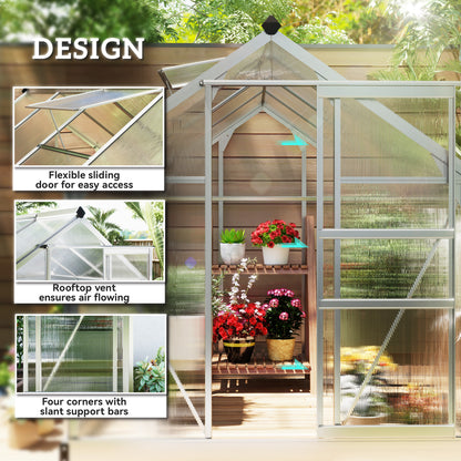 6x8ft Walk-In Polycarbonate Greenhouse Plant Grow Galvanised Aluminium