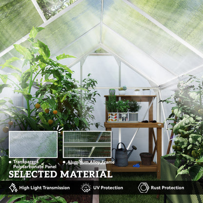 6x8ft Walk-In Polycarbonate Greenhouse Plant Grow Galvanised Aluminium