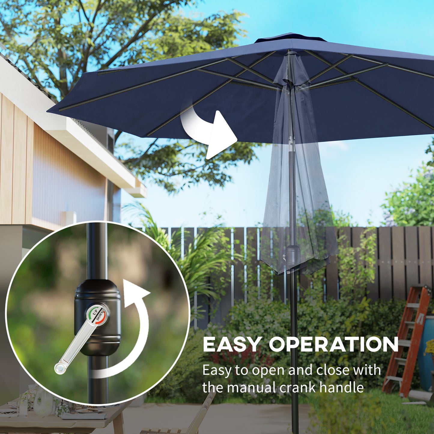 3(m) Garden Umbrella Outdoor Sunshade Canopy w/ Tilt & Crank Navy