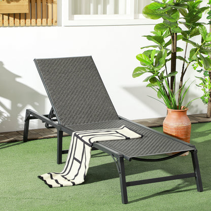 Foldable Rattan Sun Lounger with 5-Level Adjust Backrest, Recliner Chair, Grey