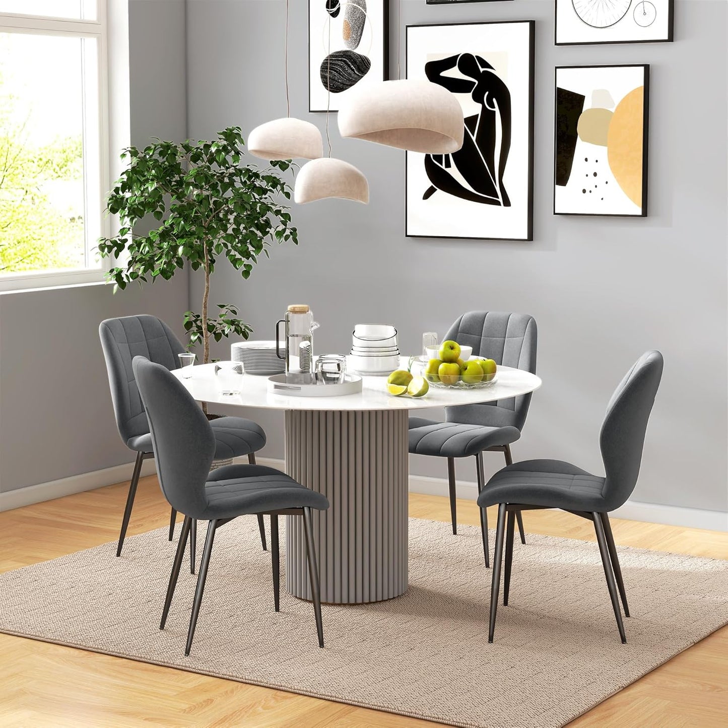 Set of Four Flannel Relaxed Tub Dining Chairs - Grey (In Stock - Available Now)