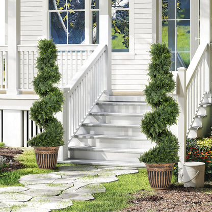 Set of 2 Potted Artificial Plants, Topiary Spiral Cypressd Trees