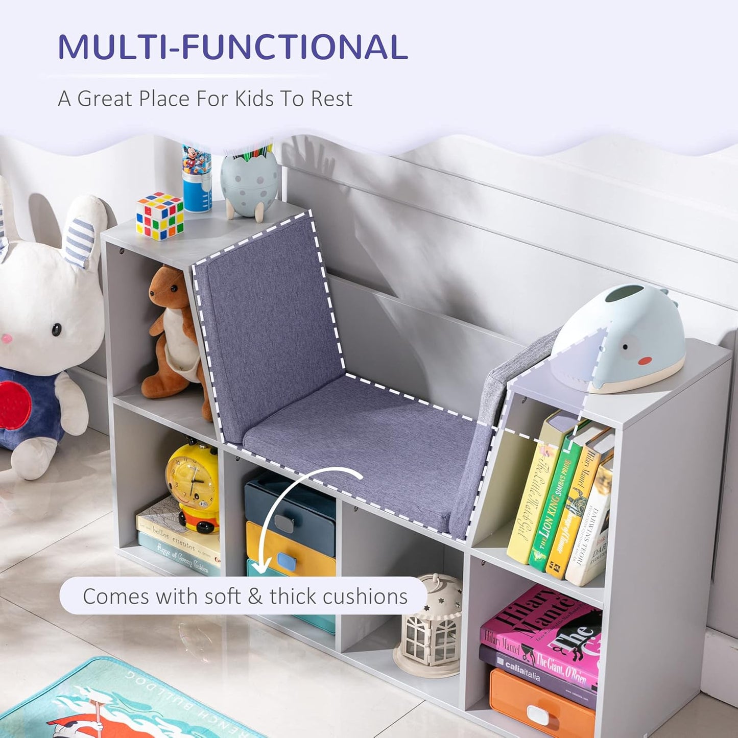 Kids Storage Cabinet, Organiser Display Shelf w/ Six Compartments for Toys, Clothes, Books - Grey