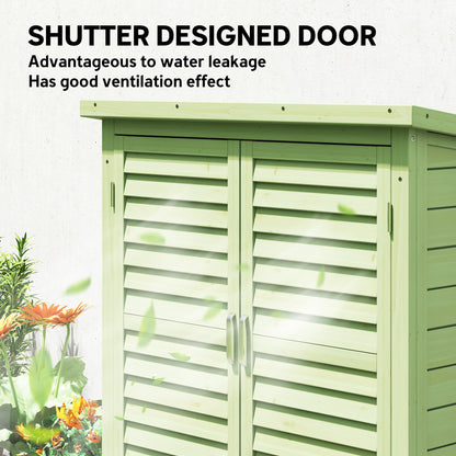 Garden Storage Shed Solid Wood Garage Organisation w/ Doors, Green