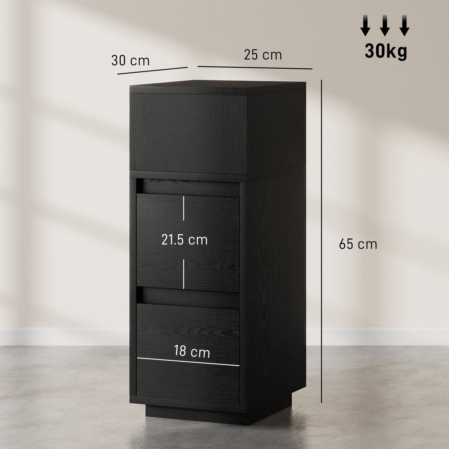Slim Bedside Table, Bedside Cabinet with Open Shelf and 2 Drawers