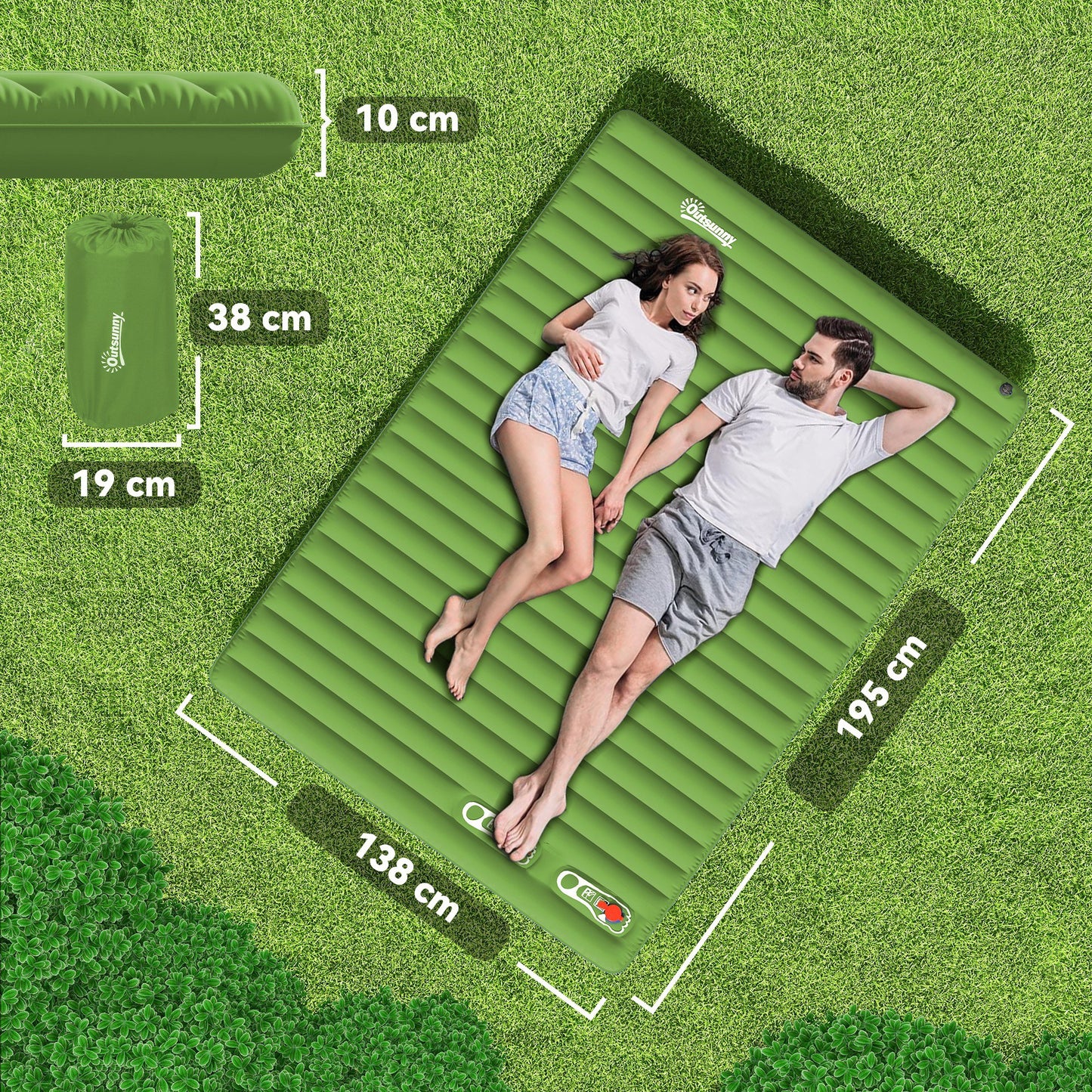 Portable Inflatable Camping Bed with Double Mattress Green