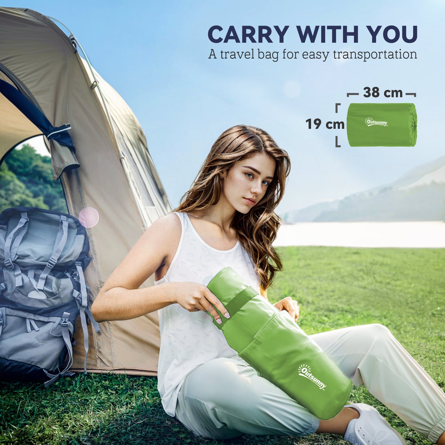 Portable Inflatable Camping Bed with Double Mattress Green