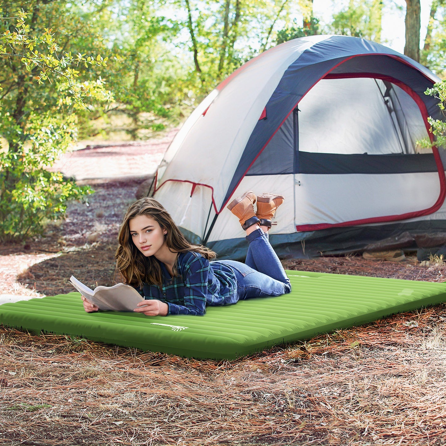 Portable Inflatable Camping Bed with Double Mattress Green