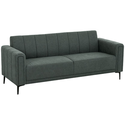 3 Seater Sofa, Modern Fabric Couch with Channel Tufted, Grey