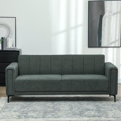 3 Seater Sofa, Modern Fabric Couch with Channel Tufted, Grey