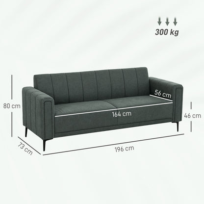 3 Seater Sofa, Modern Fabric Couch with Channel Tufted, Grey