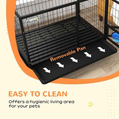43" Heavy Duty Dog Crate on Wheels w/ Bowl Holder, Removable Tray