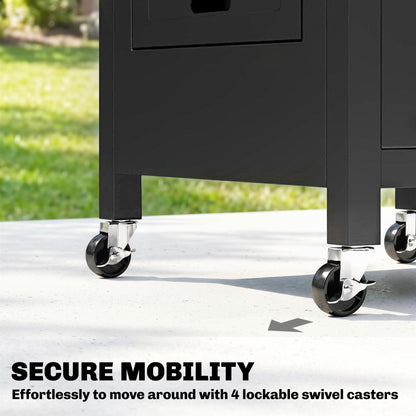 Outdoor Grill Cart, Movable Food Prep Cart on Wheels, Black