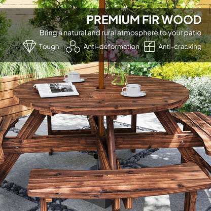 Garden Dining Set, 8 Seater Patio Furniture Set with Round Picnic Table, Parasol Hole for Outdoor Garden, Tan