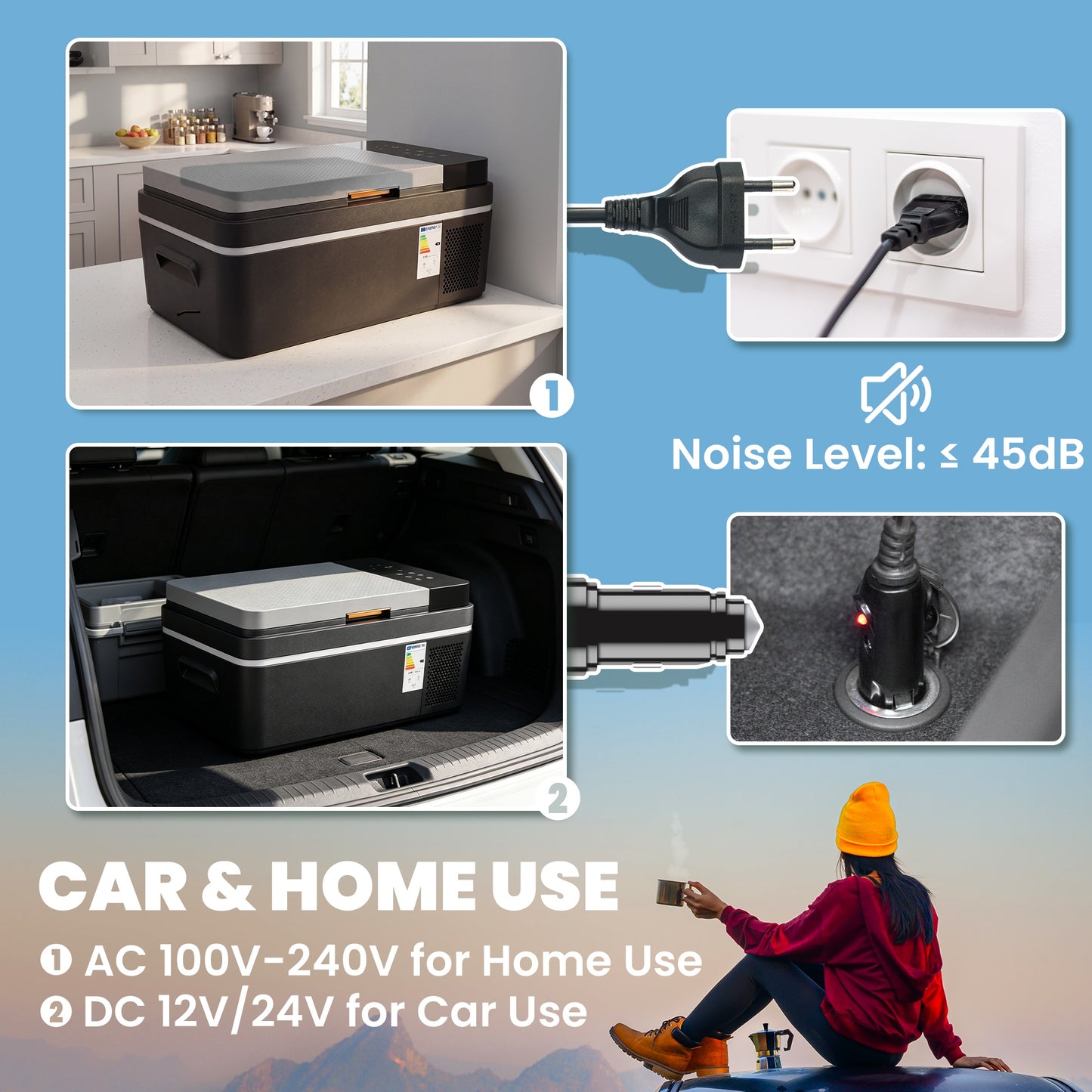 20L Compressor Car Fridge Freezer, Camping Refrigerator with App Control, 12/24V DC and 100-240V AC, Portable Electric Cool Box for Truck SUV Travel Camping, Black