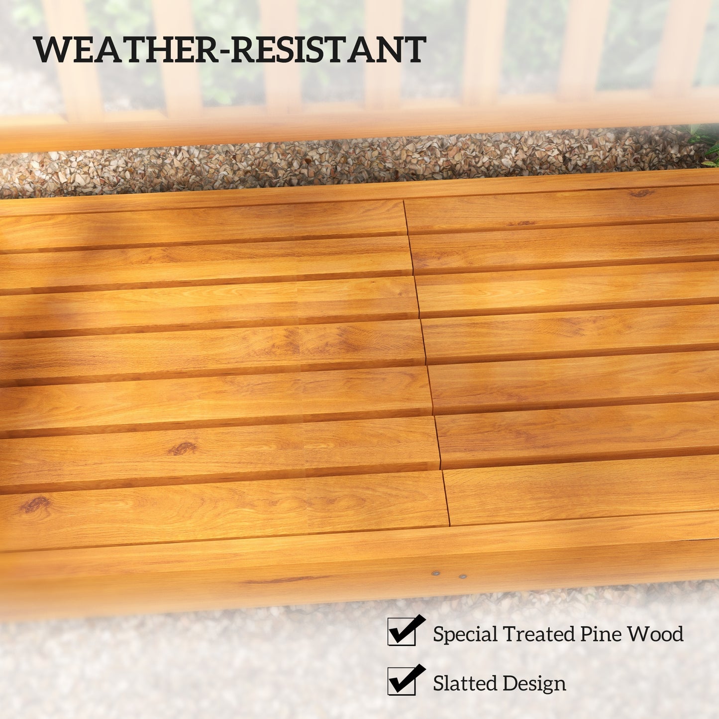 Outdoor Bench with Liftable Middle Table, 153cm Wood Garden Bench