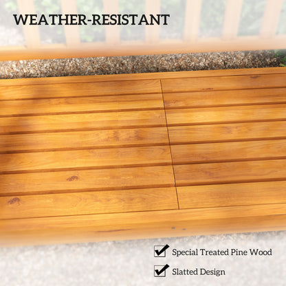 Outdoor Bench with Liftable Middle Table, 153cm Wood Garden Bench