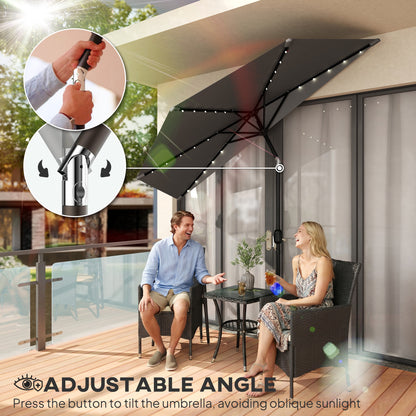 2.6 m Half Parasol with Solar Lights, UPF50+ Semi Round Umbrella