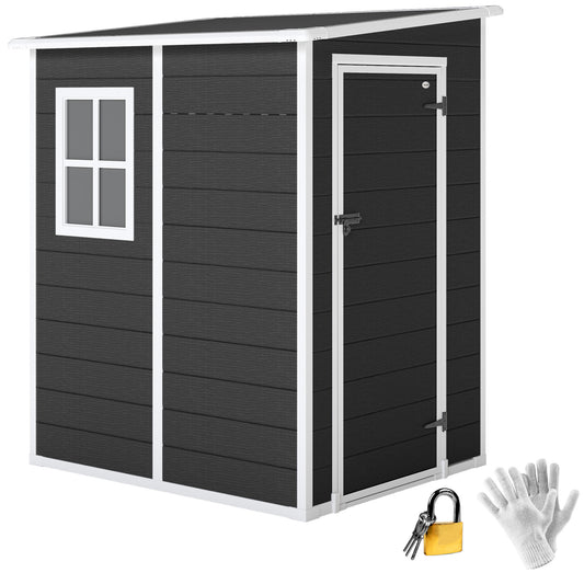 Lean to Garden Shed, Plastic Tool Storage House w/ Lockable Door