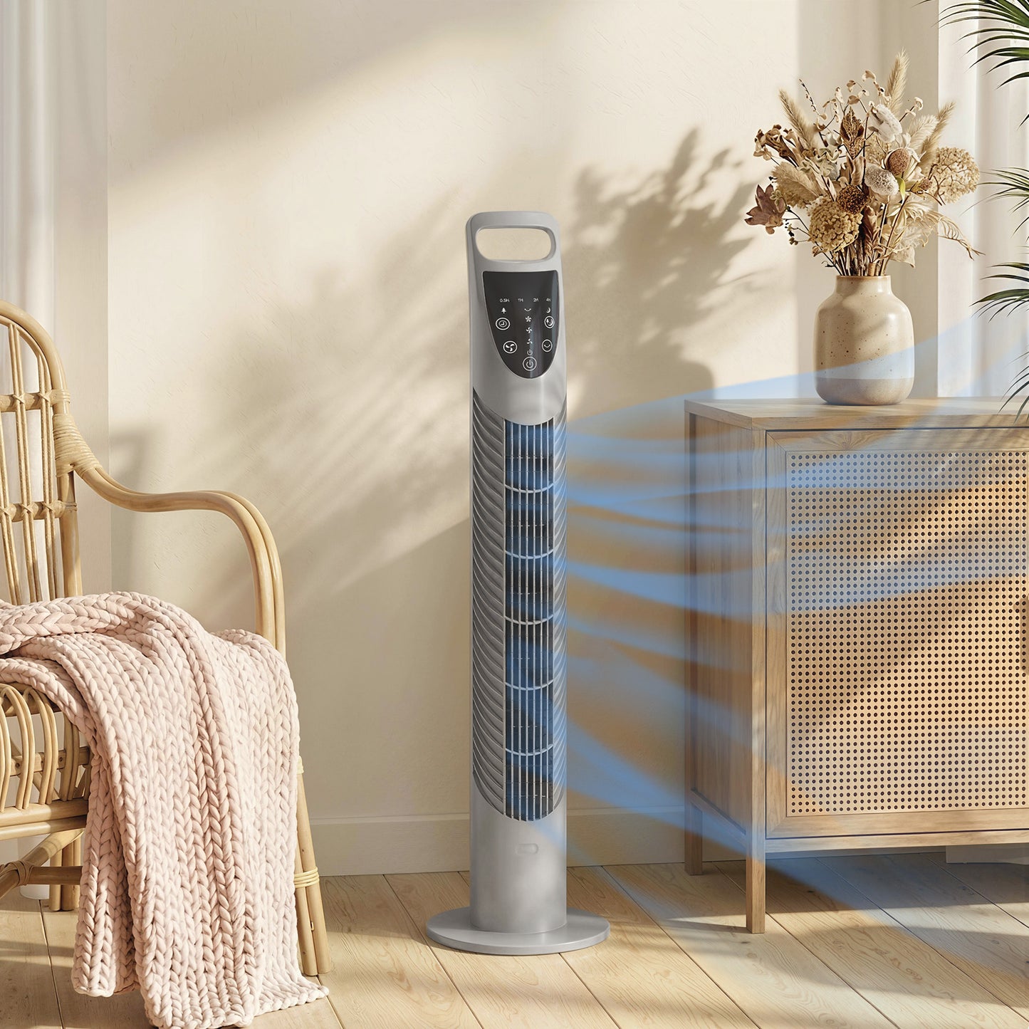 78.5cm Oscillation Tower Fan with Remote Control 3-Speed Wind Grey