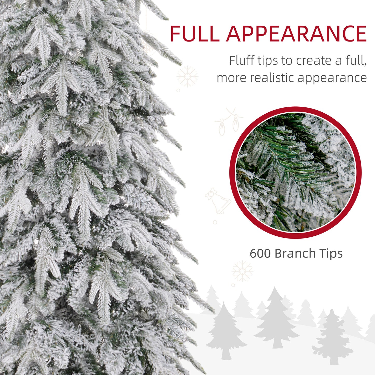 6ft Flocked Pencil Christmas Tree with Auto Open, Steel Base