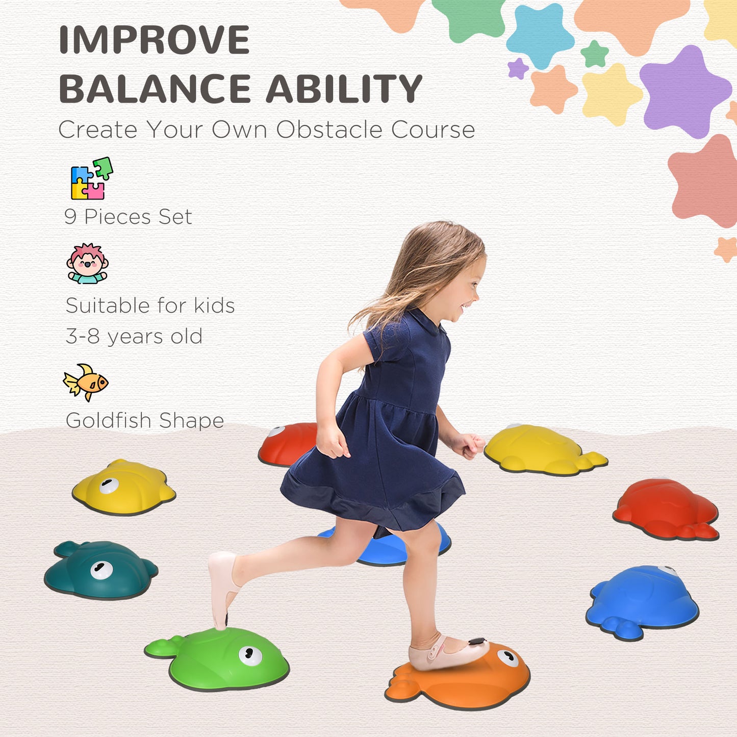 Stepping Stones Kids, 9 Pcs Balance Stepping Stones for Sensory