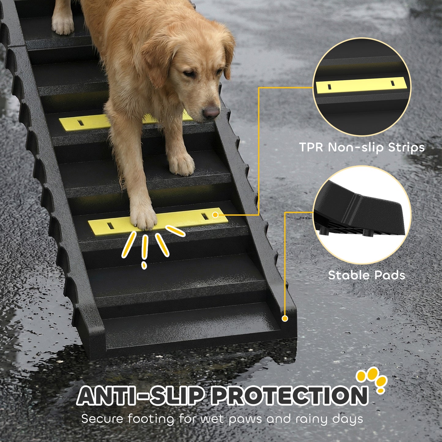 Foldable Dog Ramp for Car, Non-Slip Dog Stairs for SUVs Truck, Black
