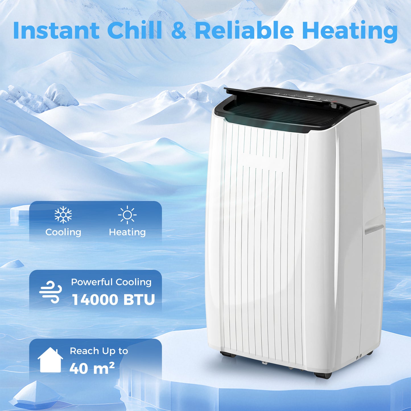 14000 BTU AC Unit, Portable Air Conditioner with WiFi Control, White