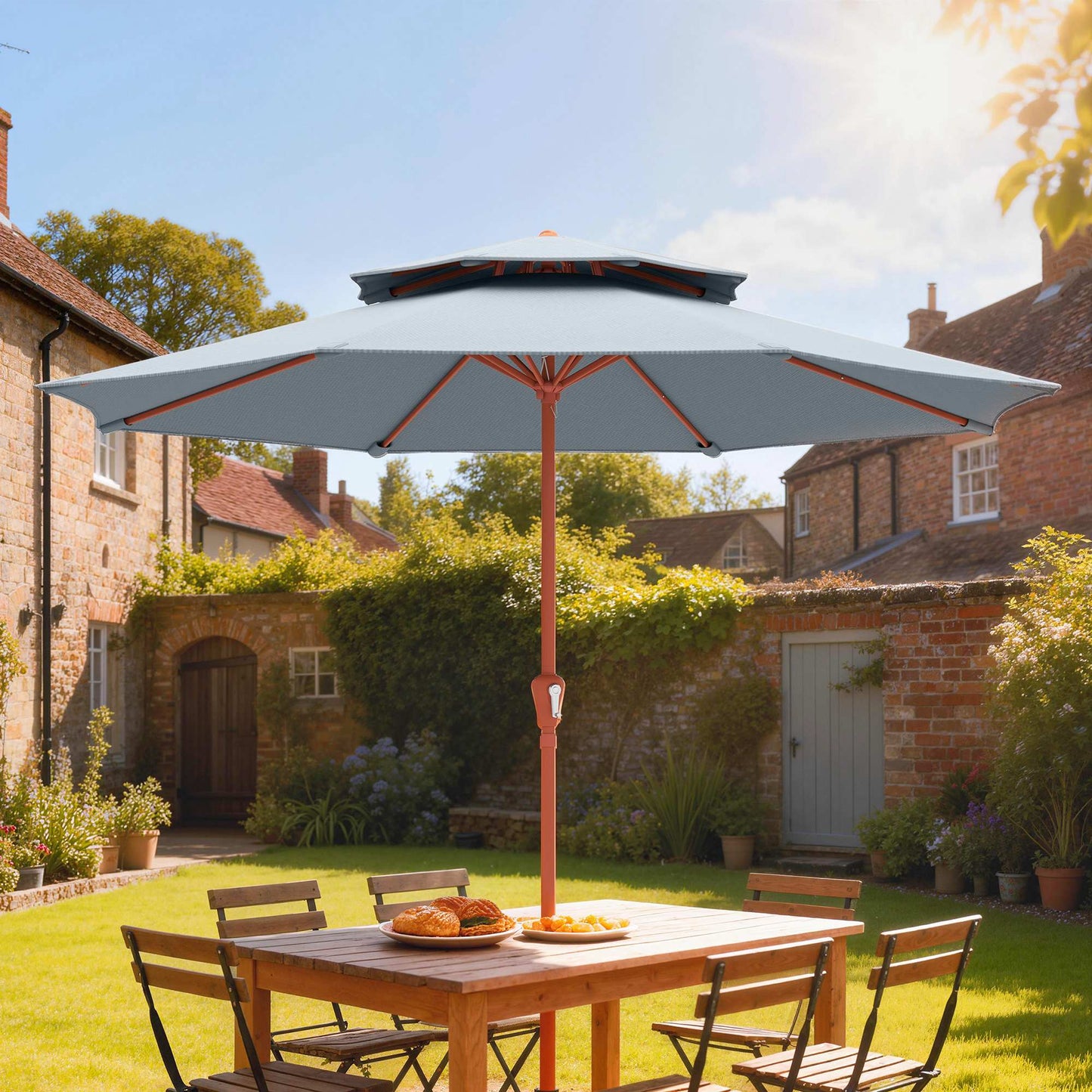 2.7 m Garden Parasol with Double Top, Light Grey