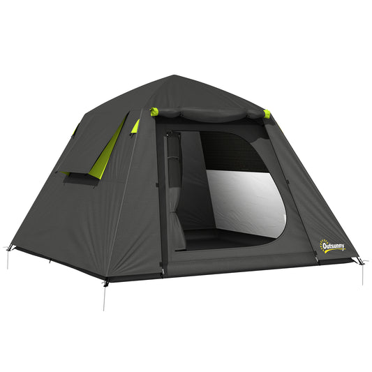 Camping Tent, 2 Man Dome Tent with 2 Doors and 2 Windows, 3000mm Waterproof, with Sewn-in Groundsheet, Carry Bag and Top Hook for Fishing Hiking Festival, Grey & Green