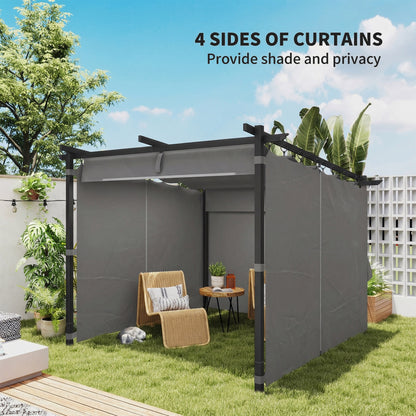 3 x 3(m) Metal Pergola with Retractable Roof and Sidewalls, Light Grey