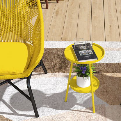 Round Garden Table, 2-Tier Metal Patio Table Coffee Table, Yellow